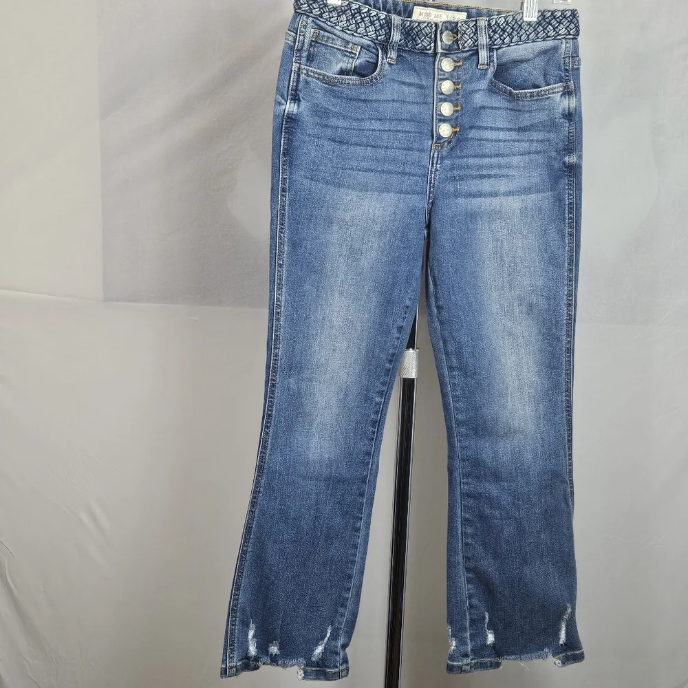 Miss Me button fly cropped jeans braided waistband size 26
